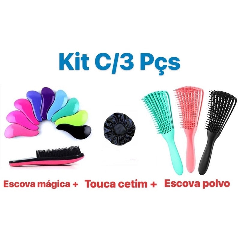 Kit escova polvo + escova mágica + toca de cetim