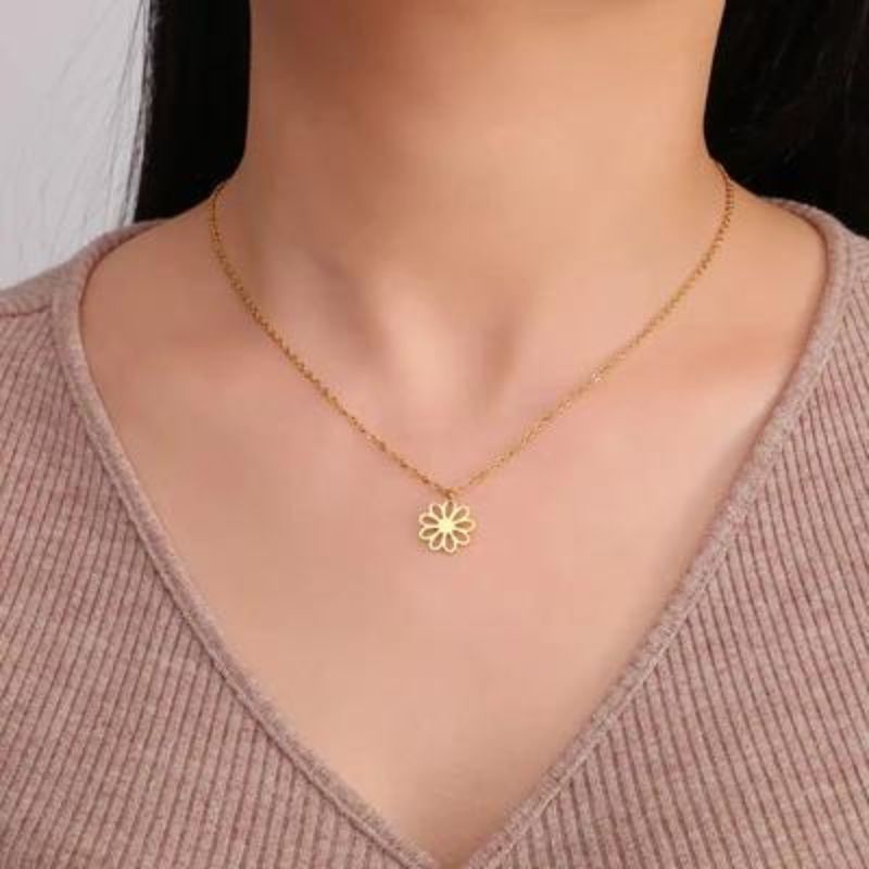 Colar feminino floral em aço inoxidável