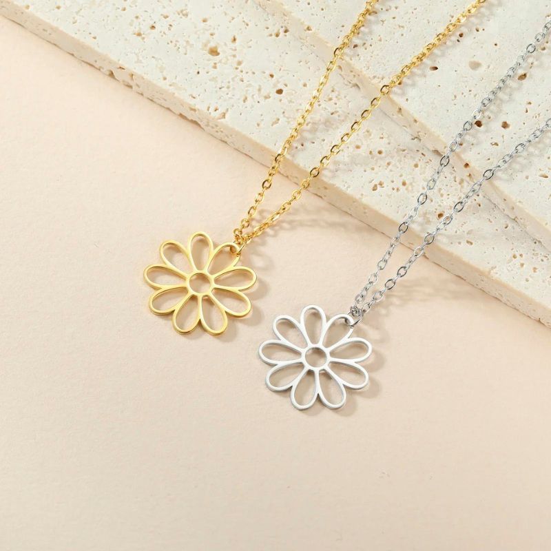 Colar feminino floral em aço inoxidável