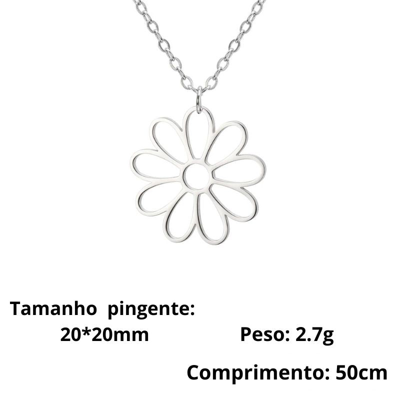 Colar feminino floral em aço inoxidável