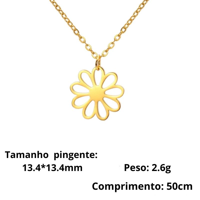 Colar feminino floral em aço inoxidável