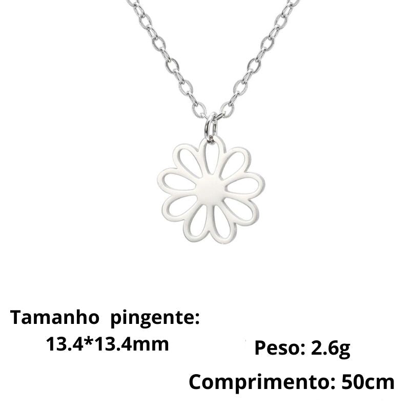 Colar feminino floral em aço inoxidável