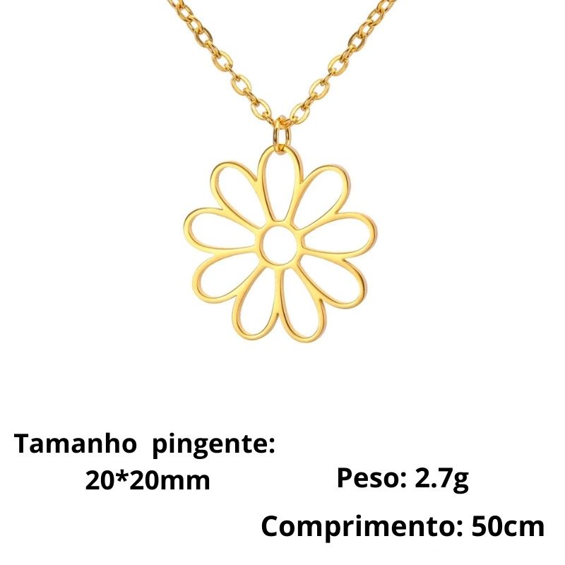 Colar feminino floral em aço inoxidável