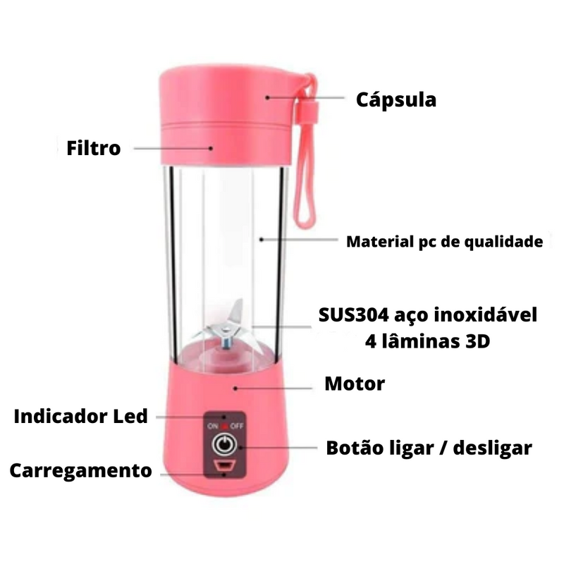 Mini liquidificador portátil entrada usb, suco shake 6 lâminas